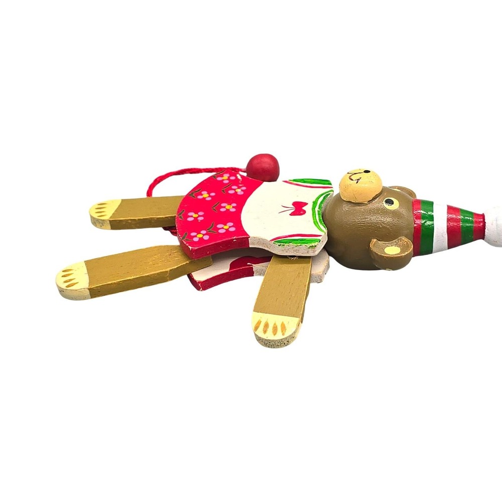 Vintage Wooden Bear Jumping Jack Christmas Ornaments Set 2 Pull String Taiwan - Picture 13 of 15